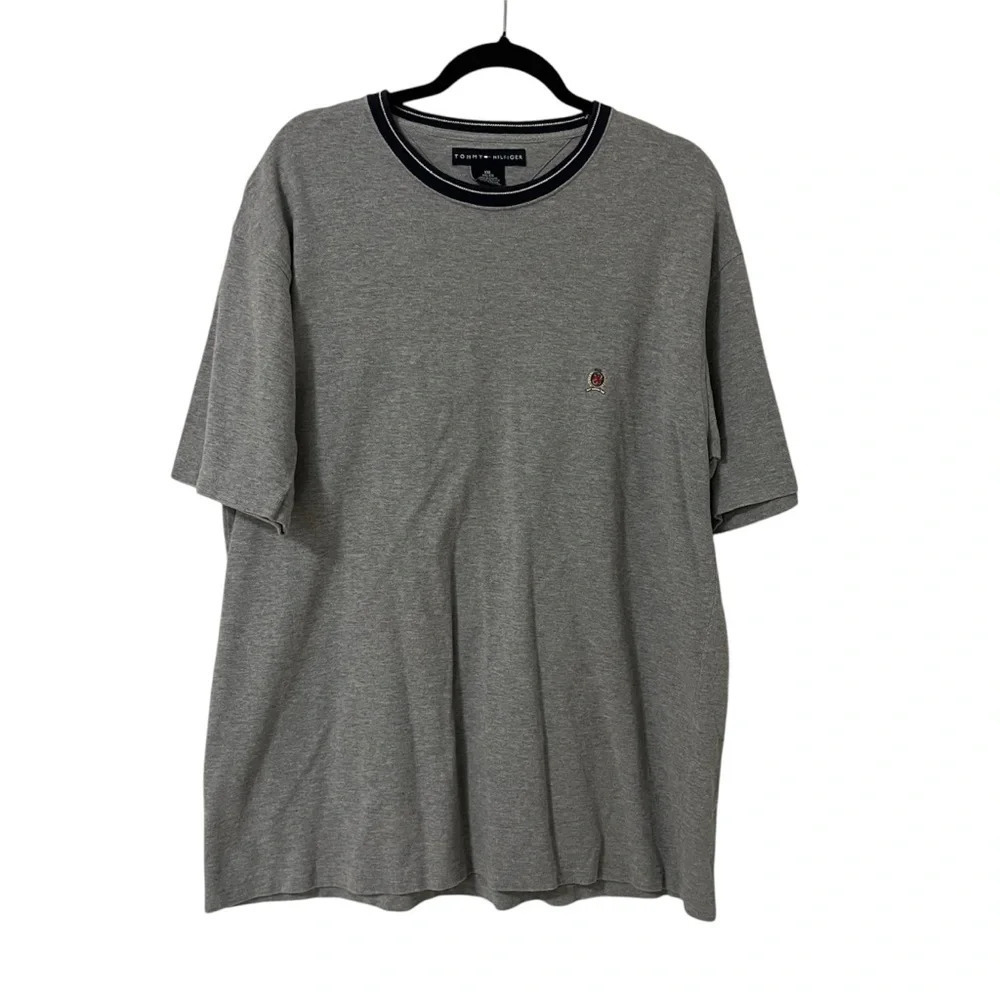 Tommy Hilfiger Classic Knit Tee Grey navy ringer Men’s size XXL 100% Cotton